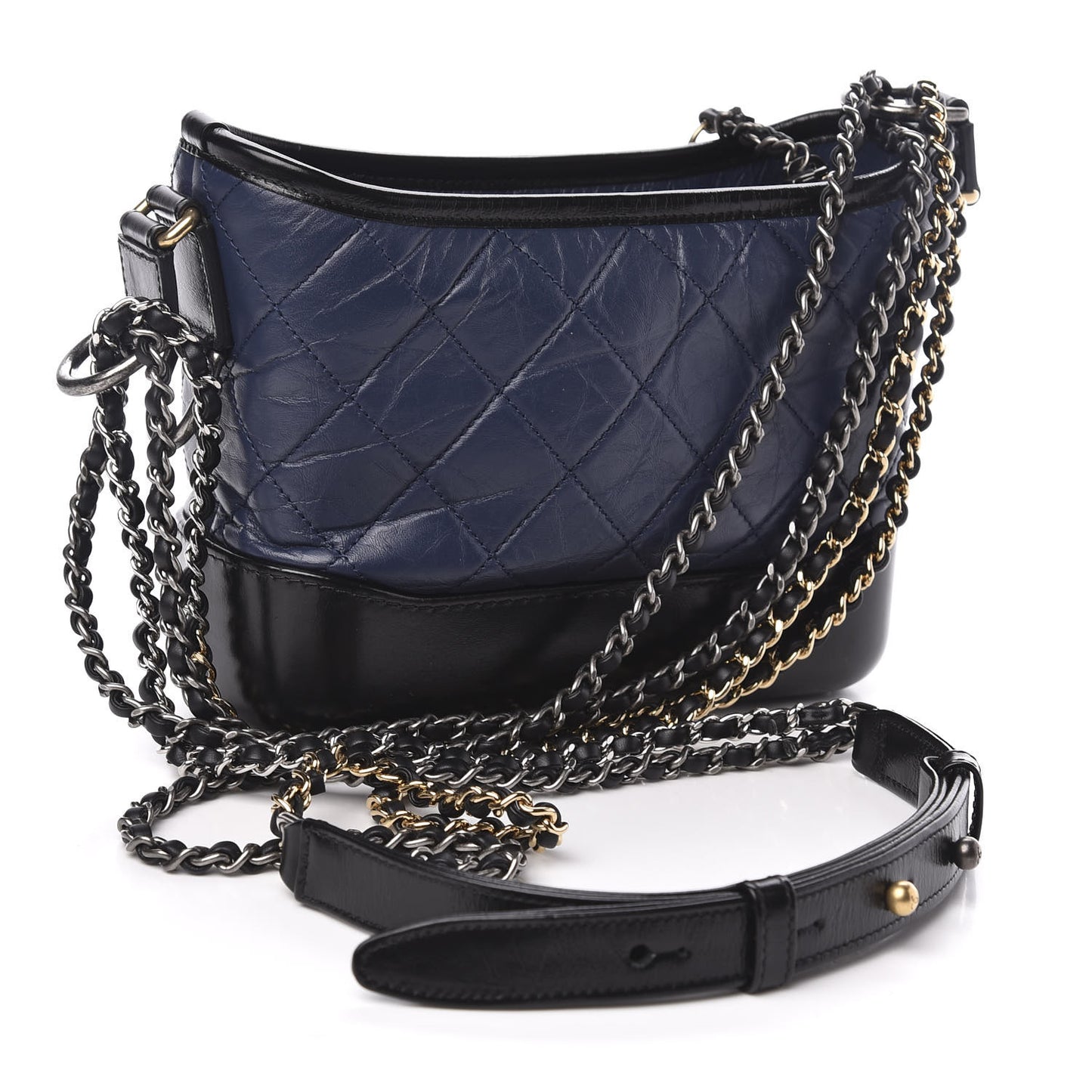 Aged Calfskin Quilted Small Gabrielle Hobo Navy Black