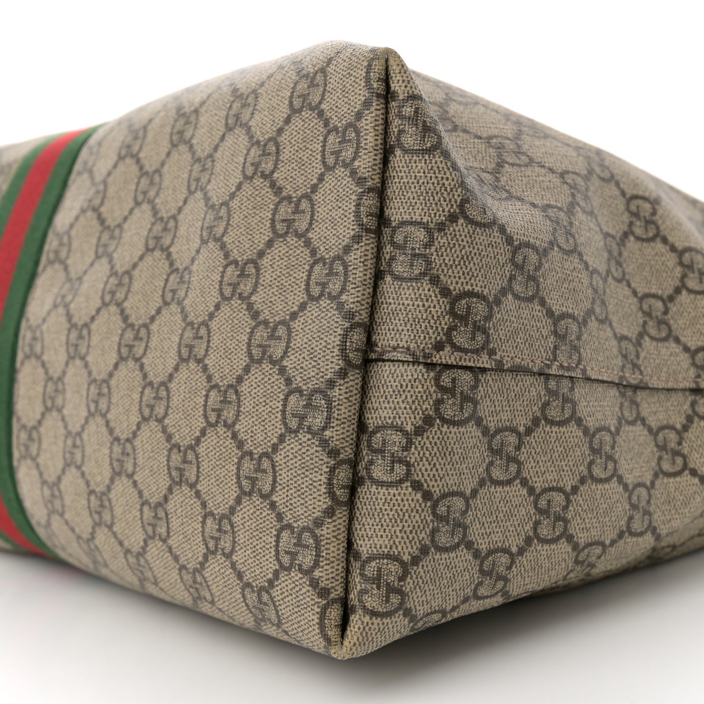 GG Supreme Monogram Textured Calfskin Web Medium Ophidia Shopping Tote Beige Ebony New Acero
