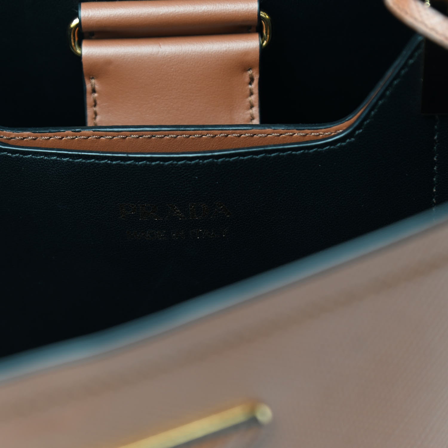 Prada Saffiano Cuir Medium Panier Bucket Bag Cognac Black 6 of 10
