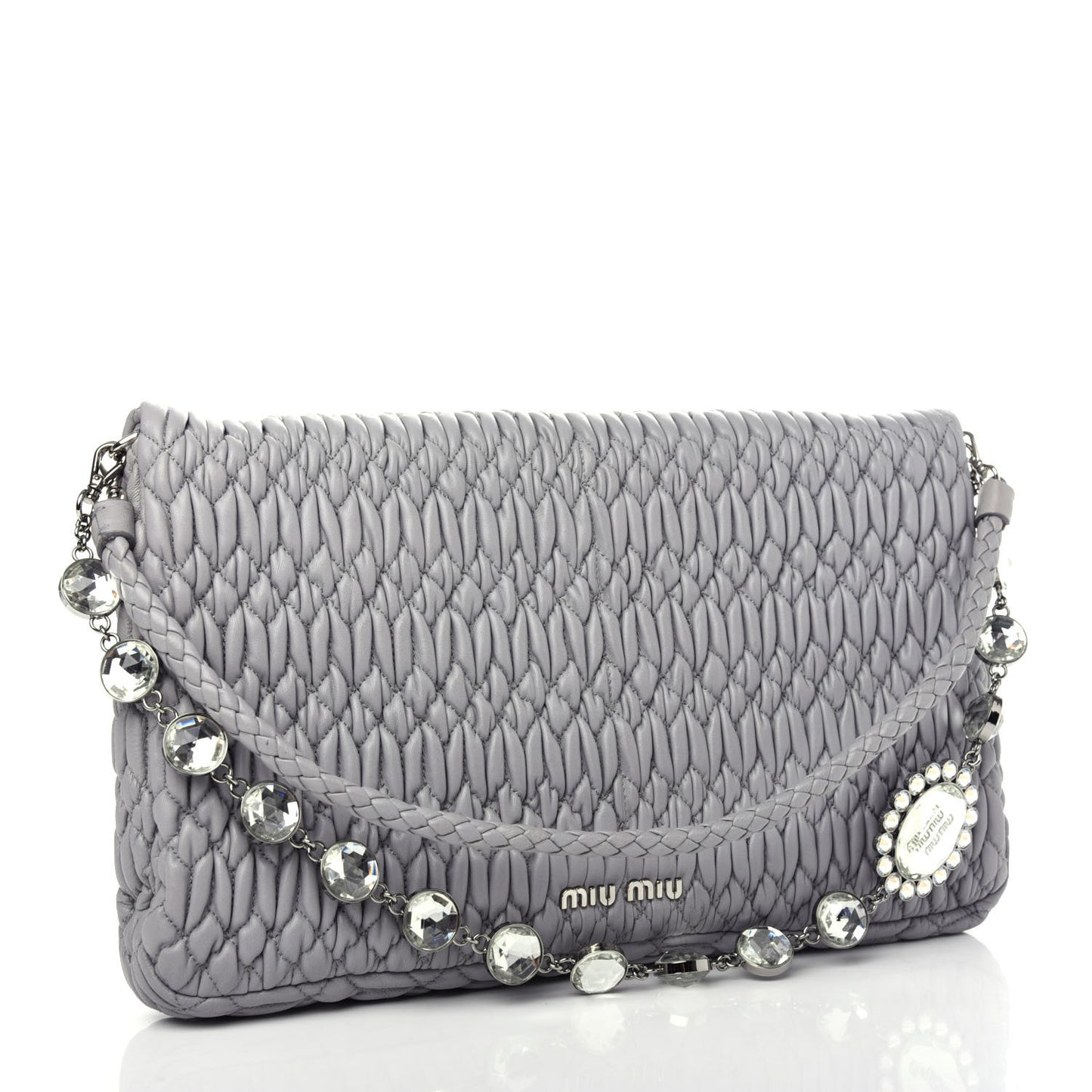 Nappa Matelasse Crystal Flap Clutch Pomice