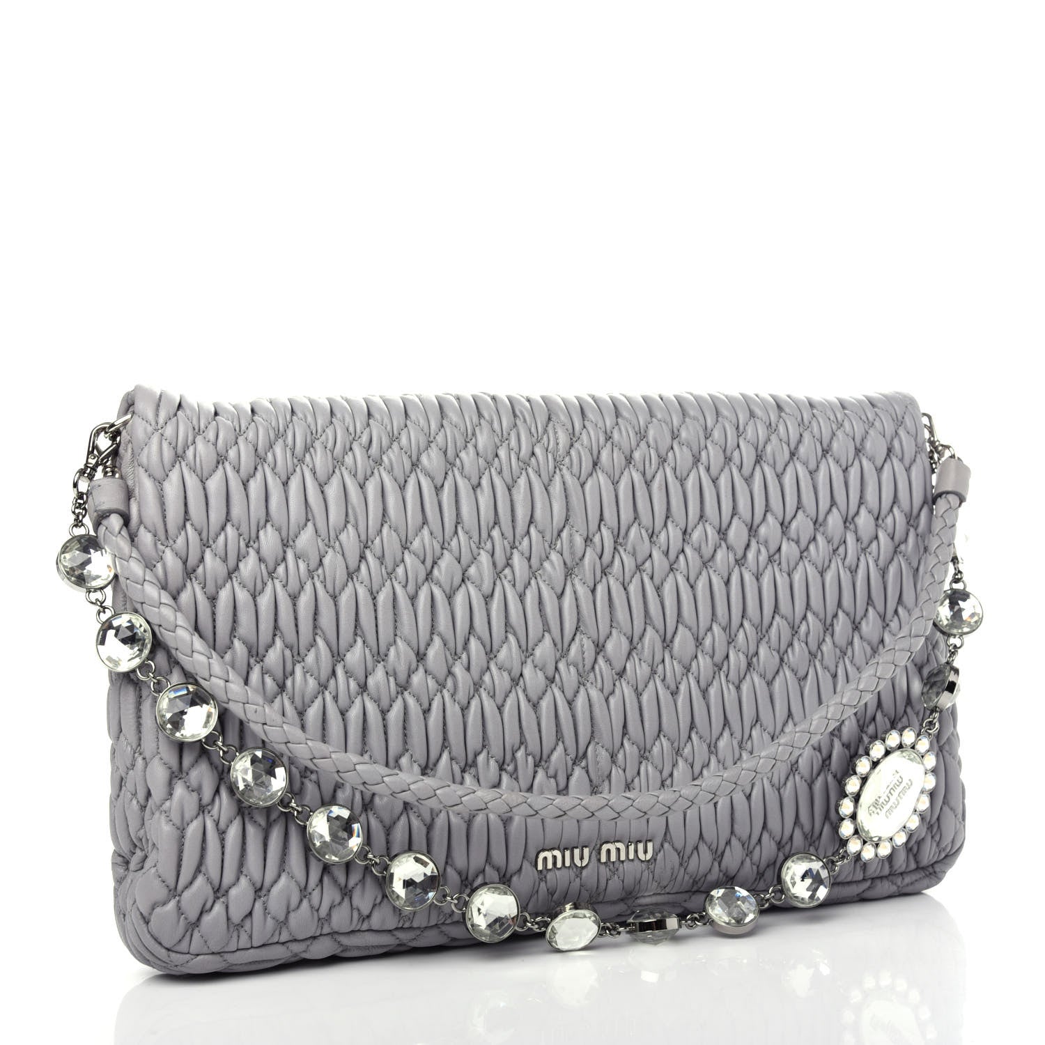 Miu Miu Nappa Matelasse Crystal Flap Clutch Pomice 3 of 10