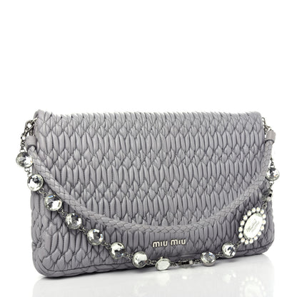 Miu Miu Nappa Matelasse Crystal Flap Clutch Pomice 3 of 10