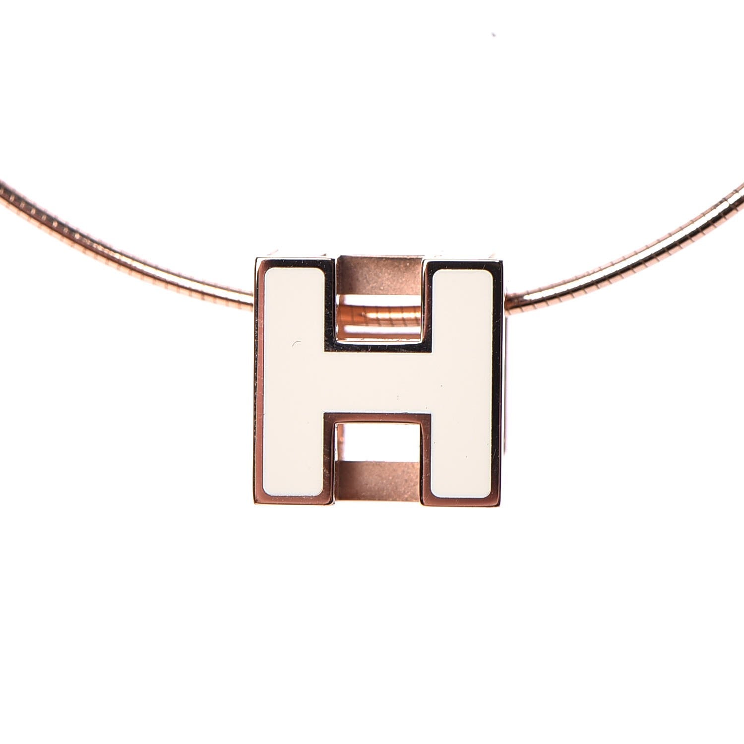 Hermes Rose Gold Lacquered Cage d'H Necklace White 3 of 7