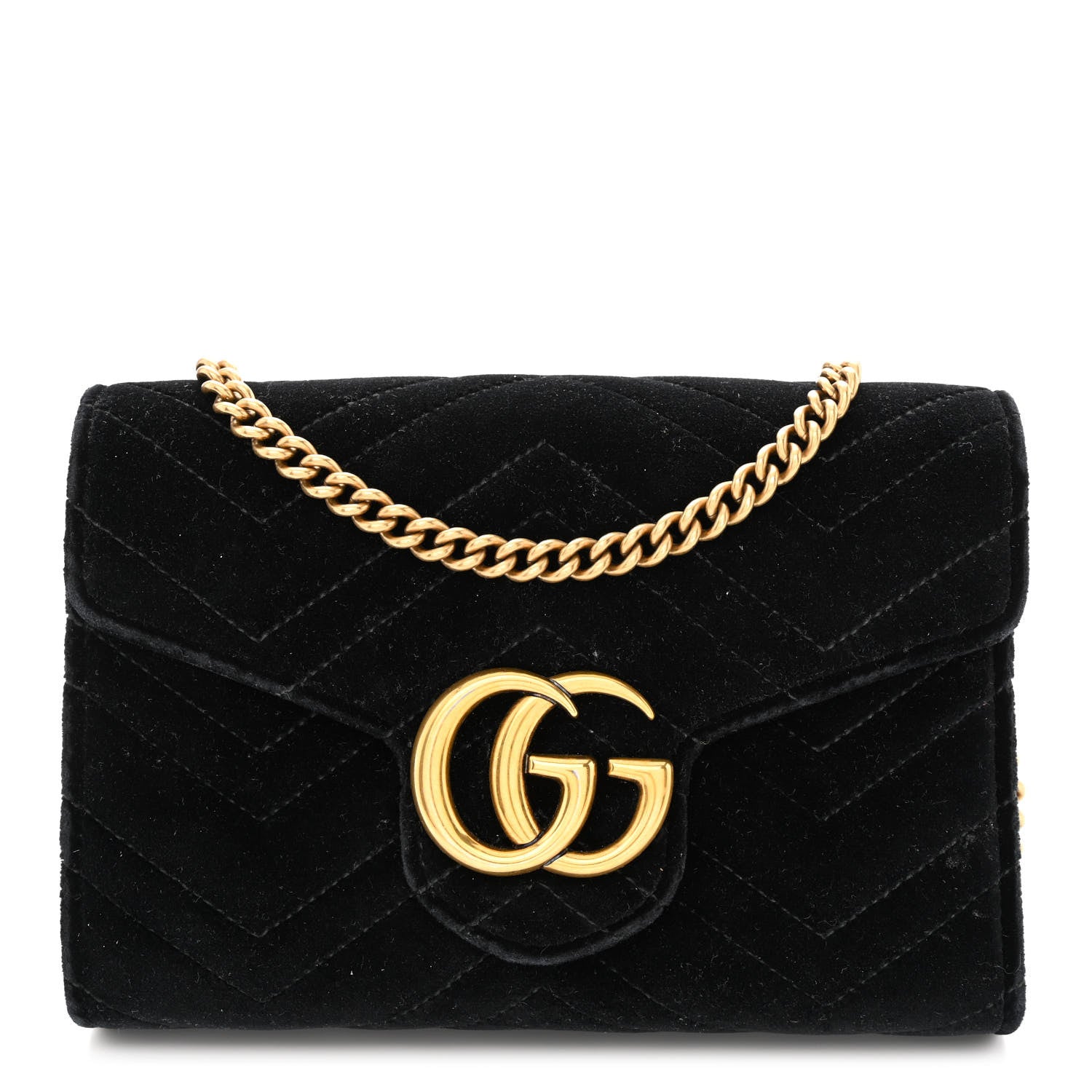 Gucci Velvet Matelasse GG Marmont Chain Wallet Black 1 of 13