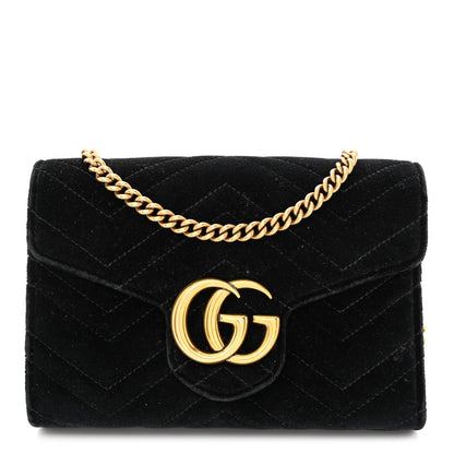 Gucci Velvet Matelasse GG Marmont Chain Wallet Black 1 of 13