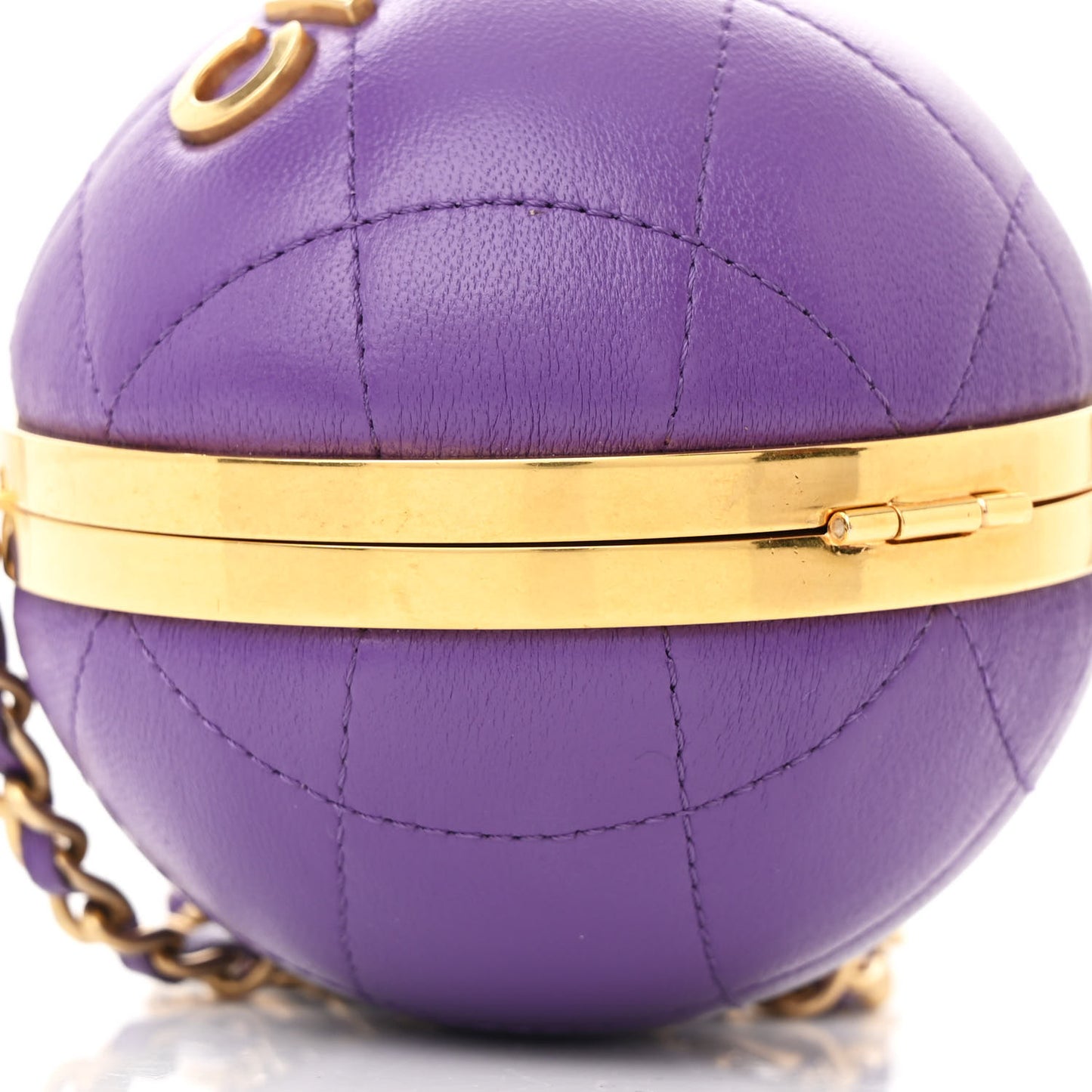 Lambskin CC Minaudiere Sphere Chain Clutch Purple