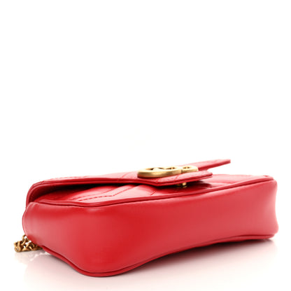 Gucci Calfskin Matelasse Super Mini GG Marmont Shoulder Bag Hibiscus Red 4 of 11