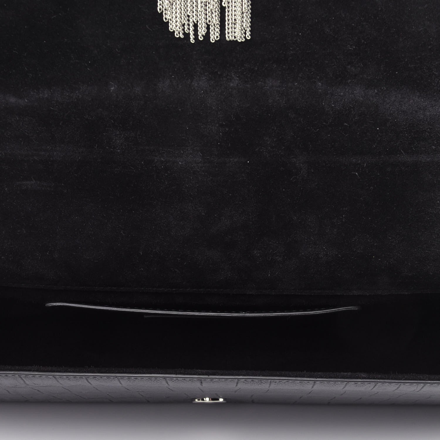 Saint Laurent Calfskin Crocodile Embossed Classic Monogram Tassel Clutch Black 3 of 4