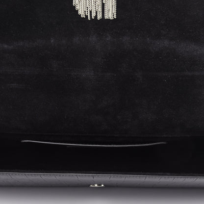 Saint Laurent Calfskin Crocodile Embossed Classic Monogram Tassel Clutch Black 3 of 4