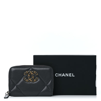 Chanel Lambskin Quilted Chanel 19 Zip Around Coin Purse Wallet Dark Grey 9 of 9