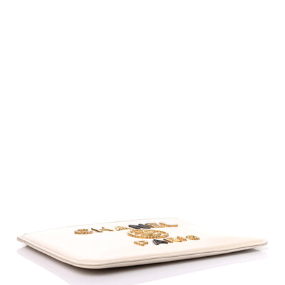 Chanel Calfskin Crystal Pearl Logo Cosmetic Case White 3 of 4