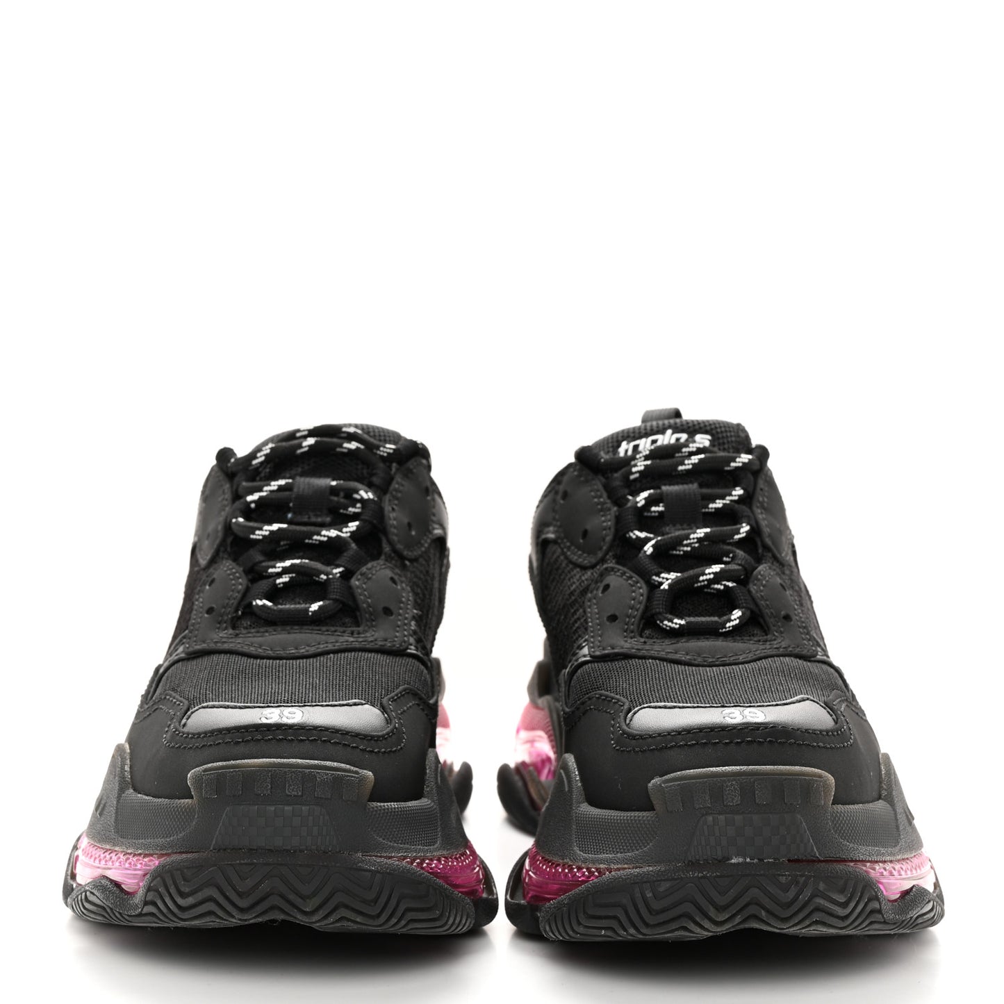 Fabric Mesh Clear Sole Womens Triple S Sneakers 39 Black Pink Neon