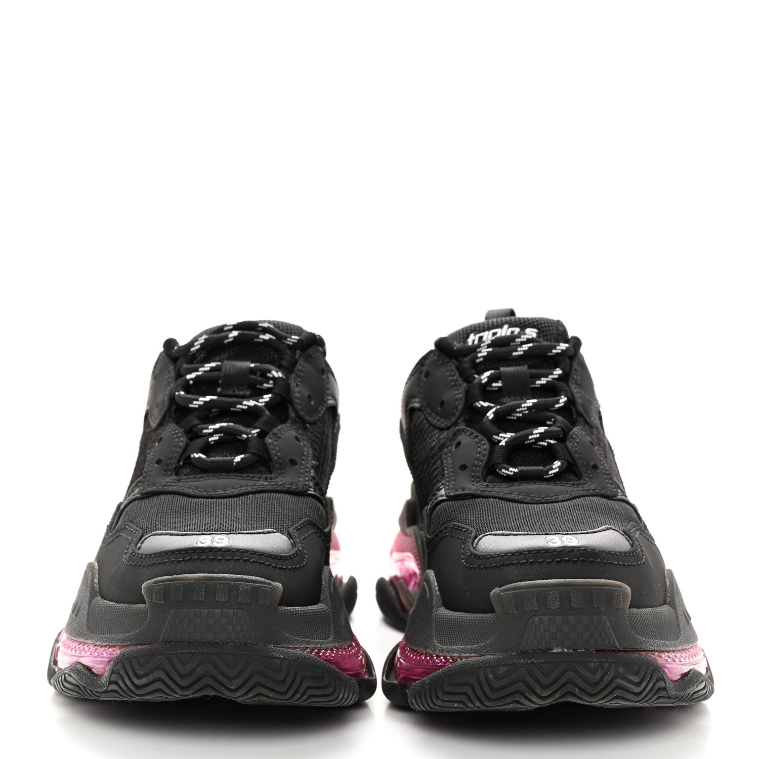 Balenciaga Fabric Mesh Clear Sole Womens Triple S Sneakers 39 Black Pink Neon 2 of 16
