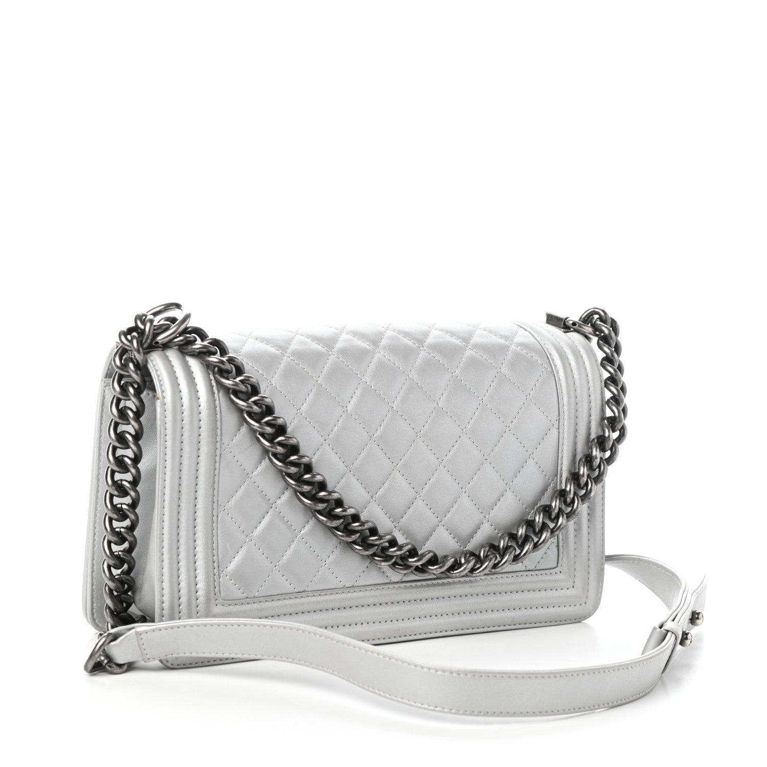 Chanel Metallic Calfskin Quilted Medium Boy Flap Silver 3 of 11
