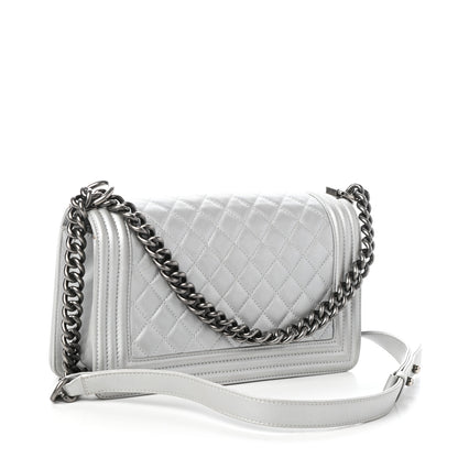 Chanel Metallic Calfskin Quilted Medium Boy Flap Silver 3 of 11