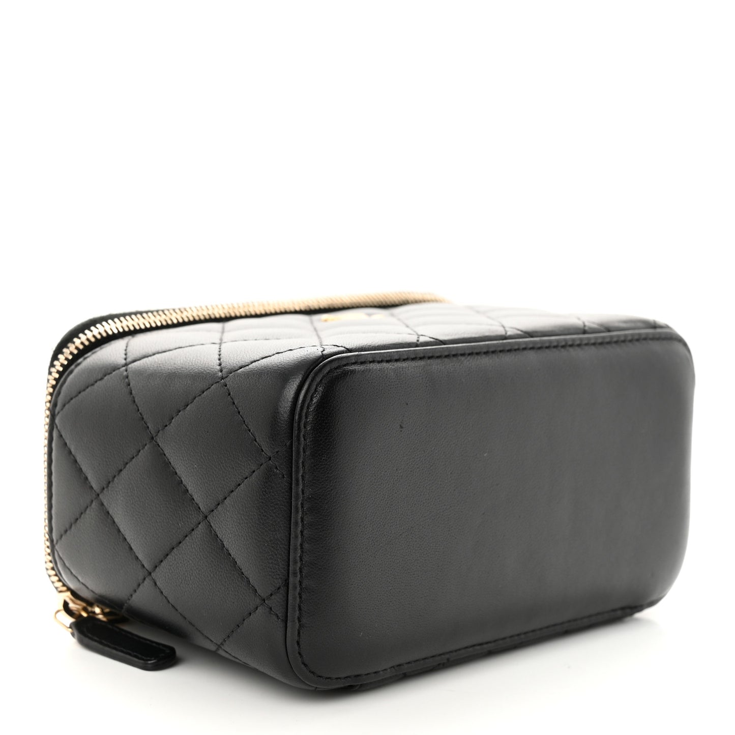 Lambskin Quilted Pearl Crush Small Vanity Case With Chain Black