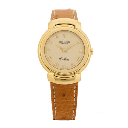 Rolex 18K Yellow Gold Ostrich 33mm Cellini Quartz Watch Brown 6622 1 of 4