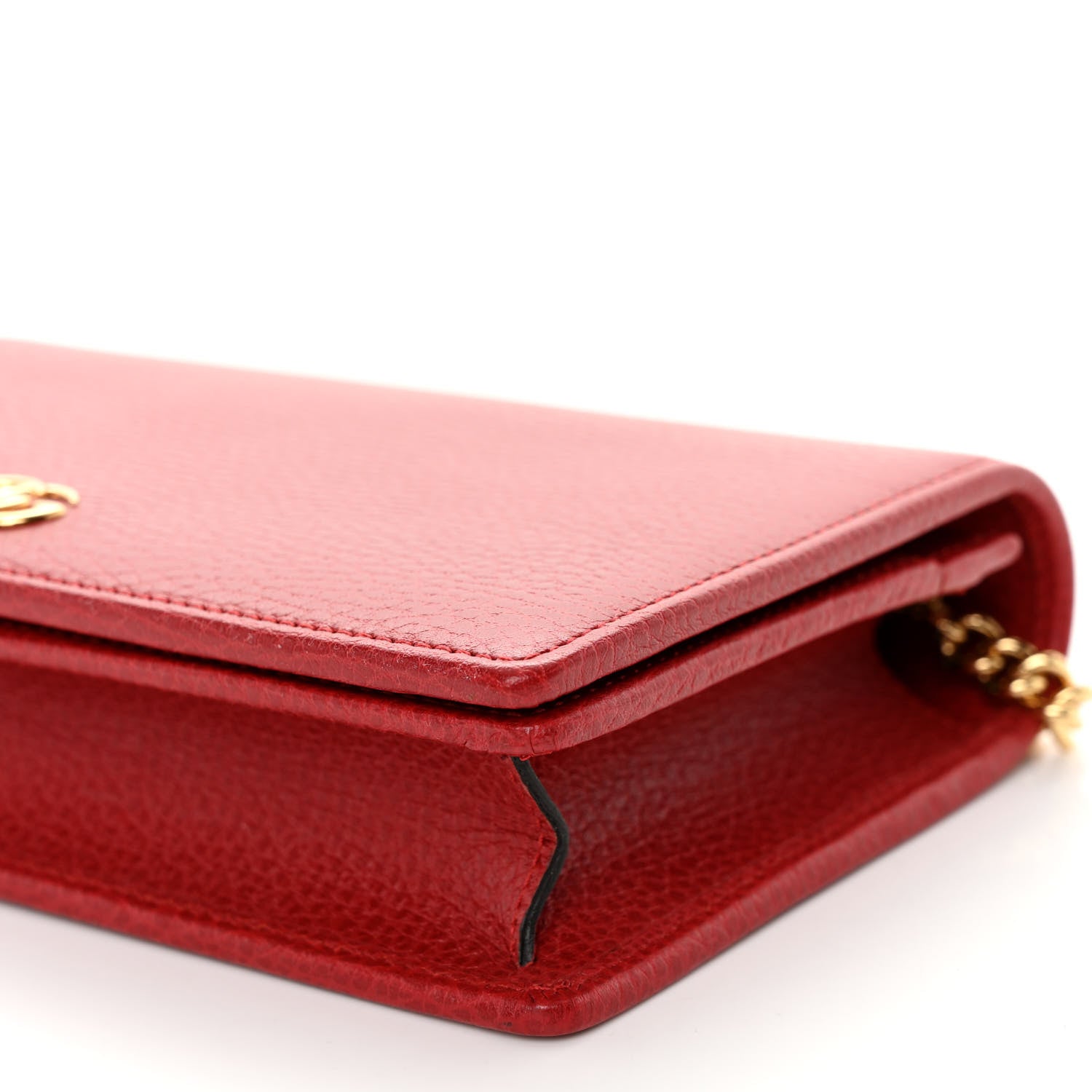Gucci Dollar Calfskin Mini GG Marmont Chain Wallet Hibiscus Red 10 of 10