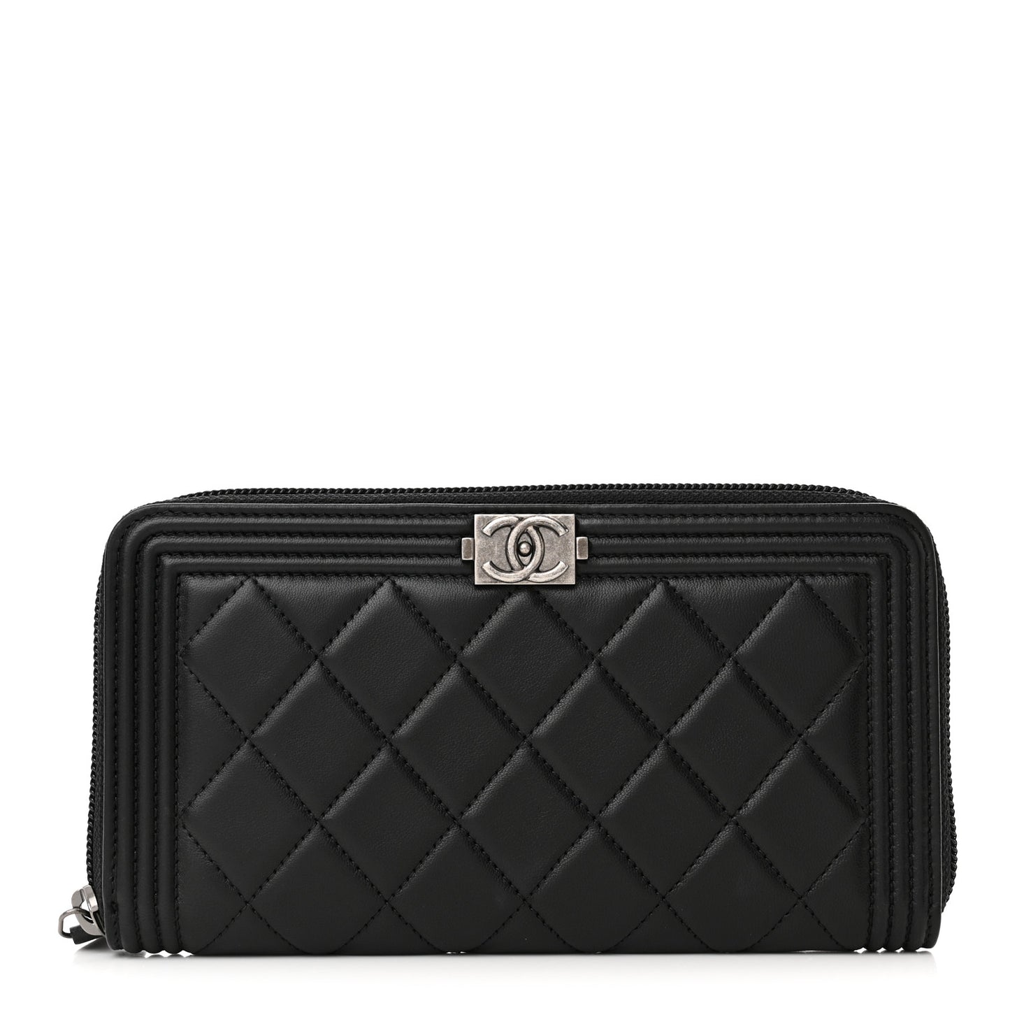 Lambskin Quilted Boy Zip Around Wallet Black