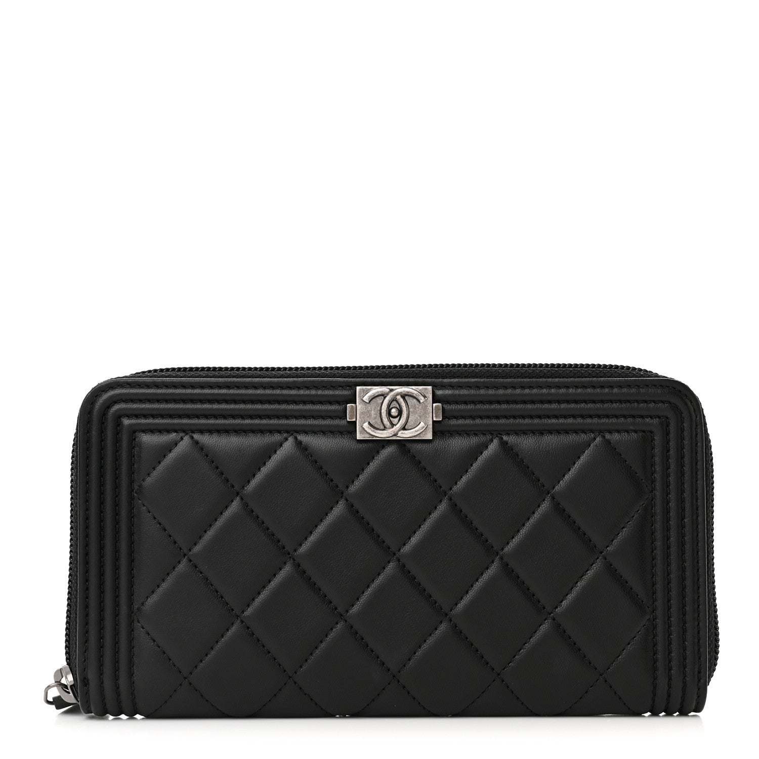 Chanel Lambskin Quilted Boy Zip Around Wallet Black 1 of 9