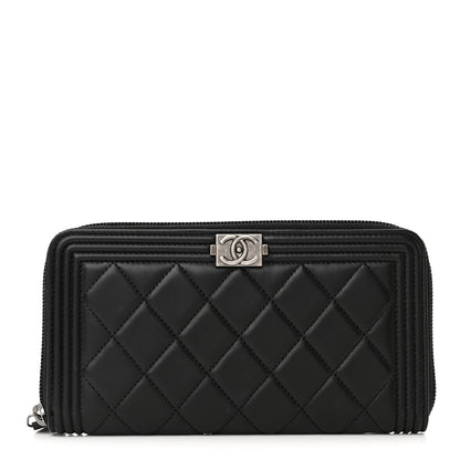 Chanel Lambskin Quilted Boy Zip Around Wallet Black 1 of 9