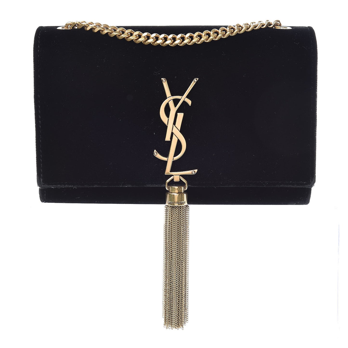 Velvet Small Monogram Kate Tassel Shoulder Bag Black