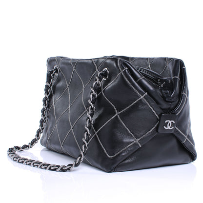 Chanel Calfskin Chain Stitch Shoulder Bag Black 3 of 7