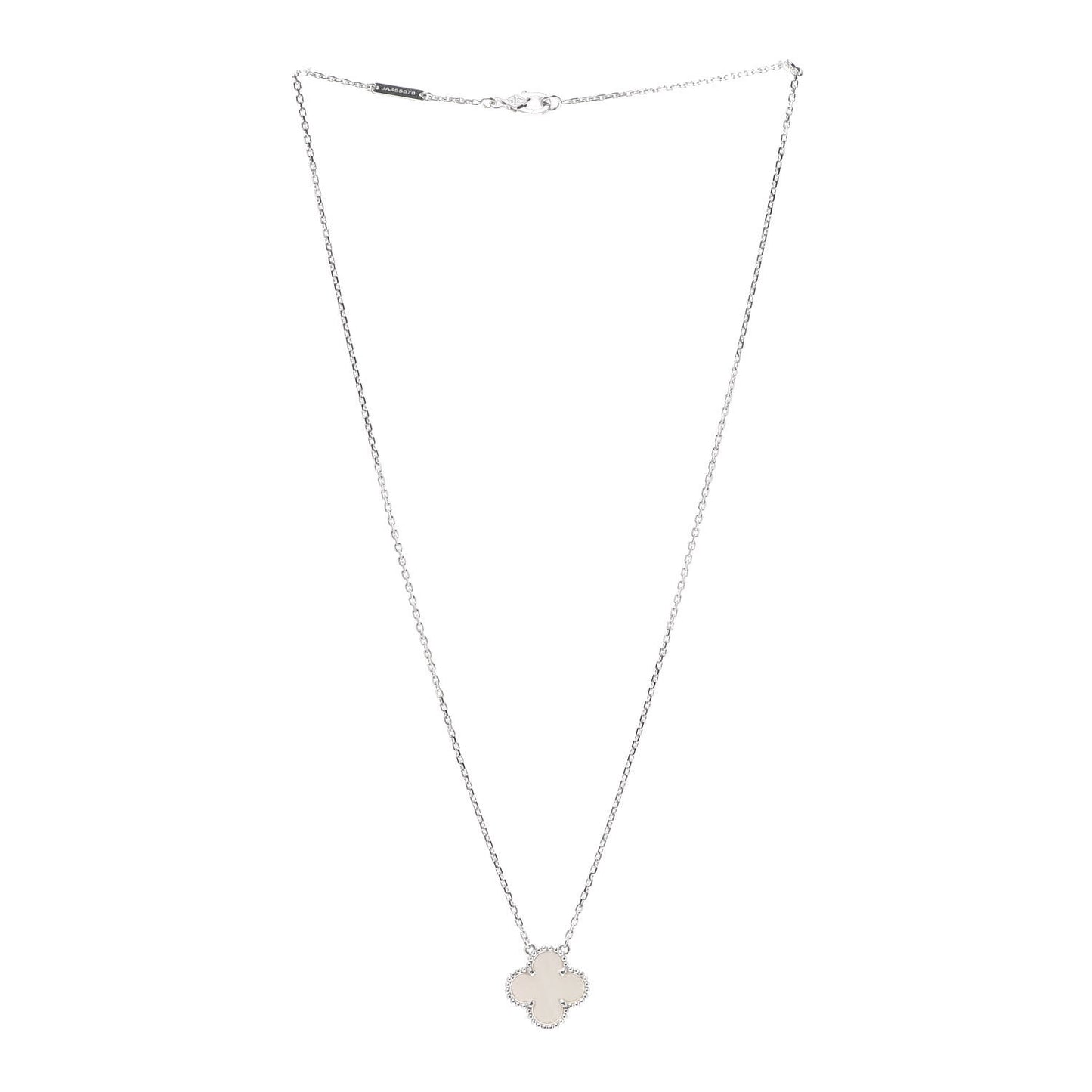 18K White Gold Mother of Pearl Vintage Alhambra Pendant Necklace