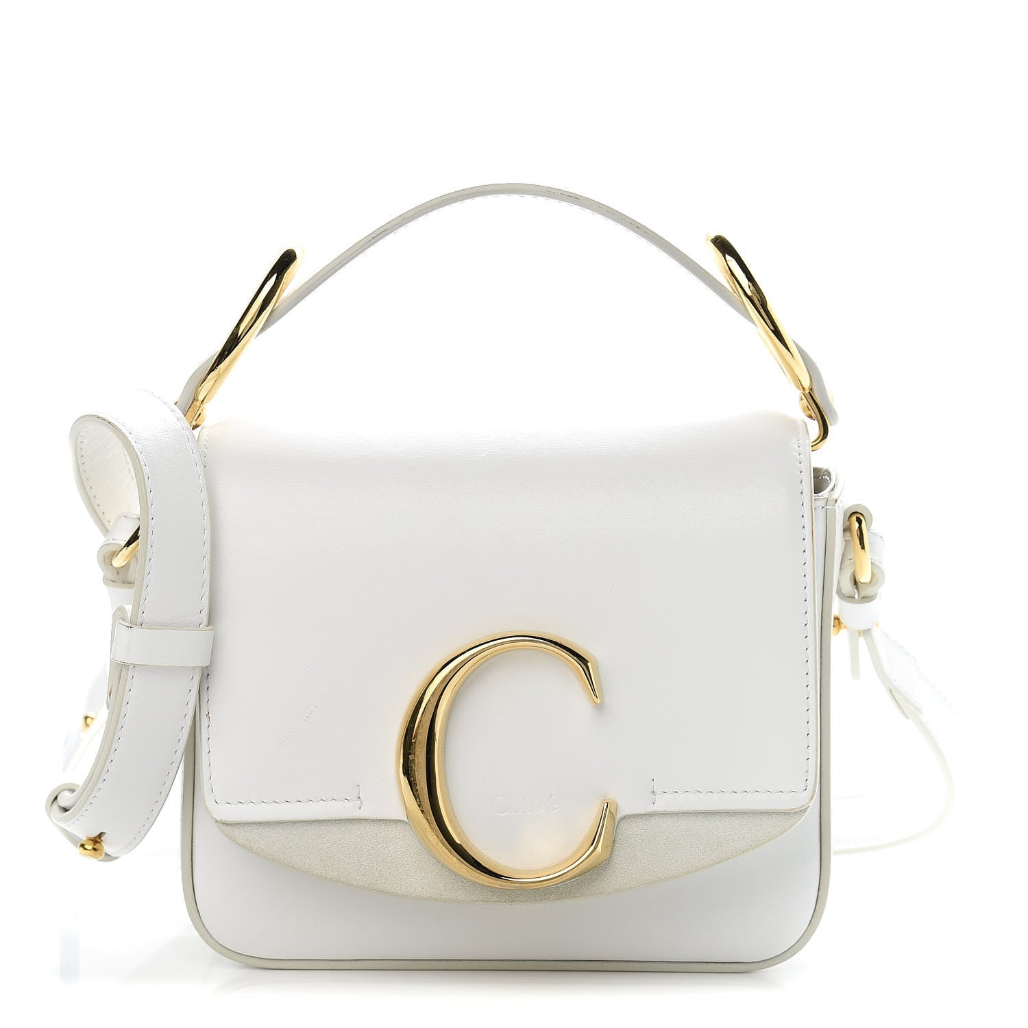 Chloe Shiny Calfskin Suede Mini C Double Carry Brilliant White 1 of 14