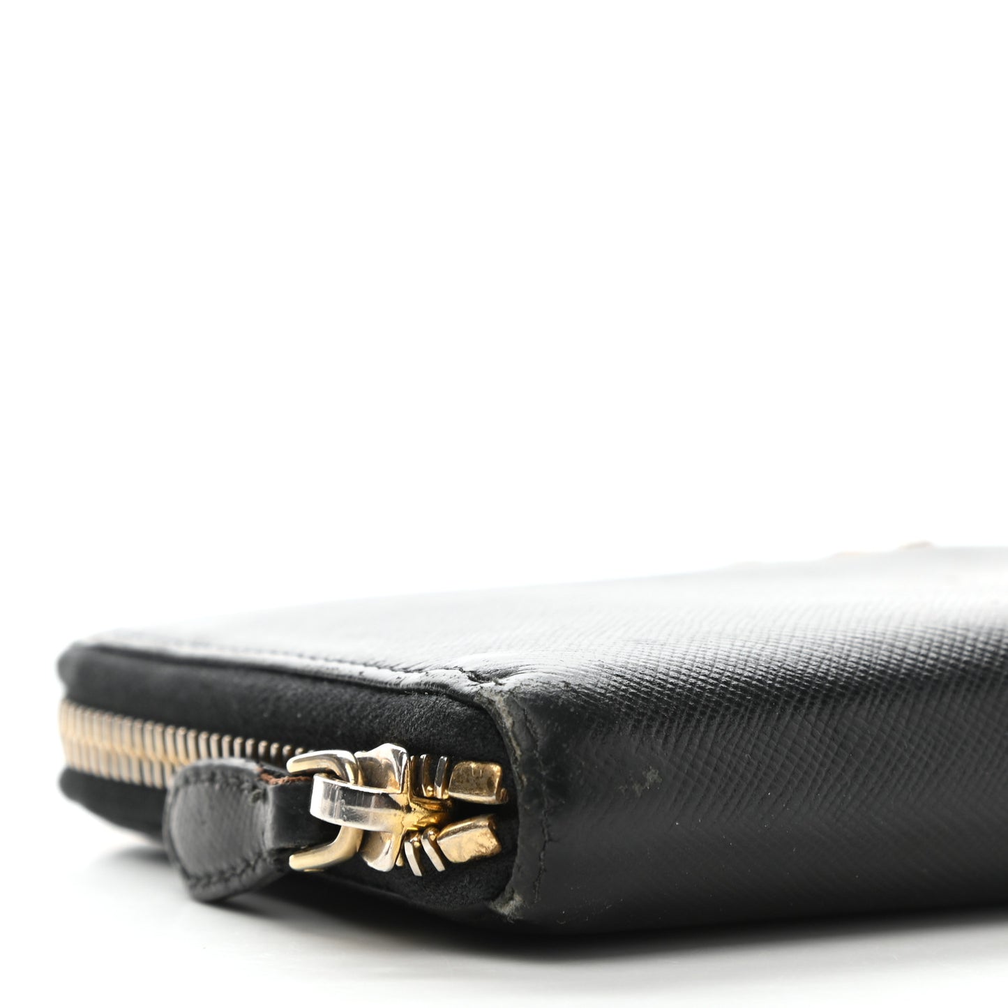 Saffiano Metal Zip Around Wallet Black