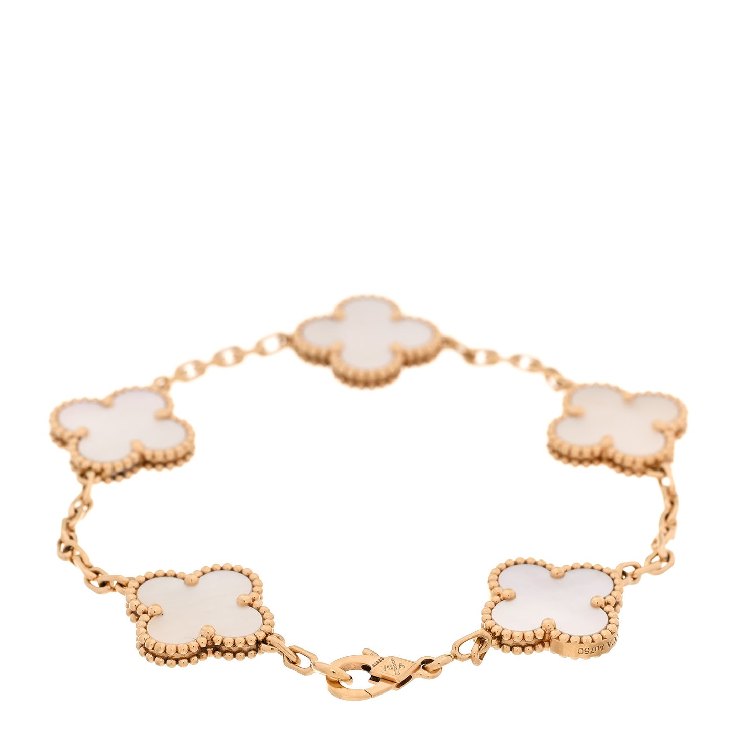 18K Yellow Gold Mother of Pearl 5 Motifs Vintage Alhambra Bracelet