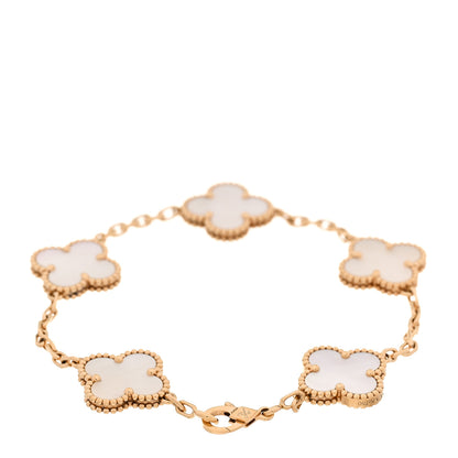 Van Cleef & Arpels 18K Yellow Gold Mother of Pearl 5 Motifs Vintage Alhambra Bracelet 3 of 7