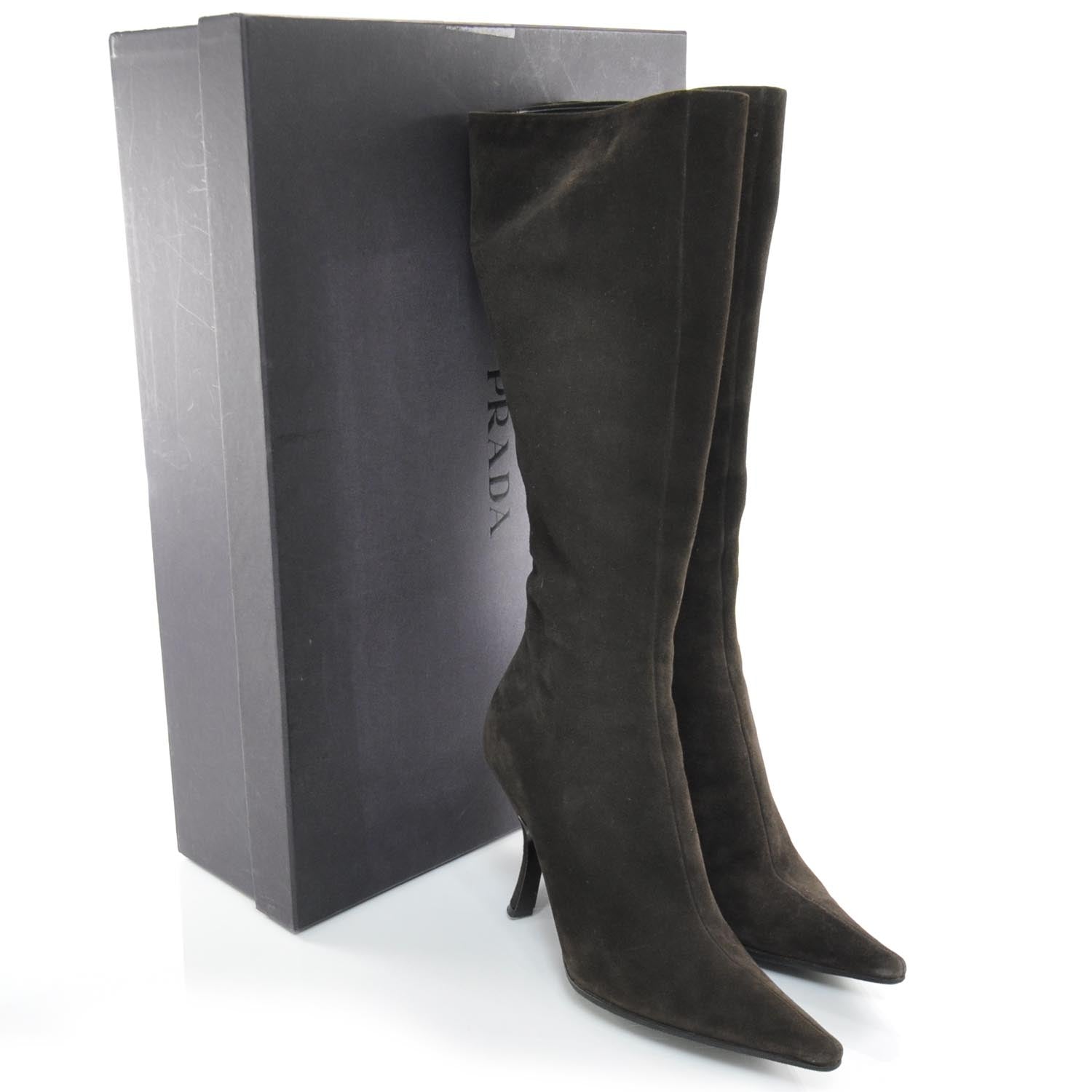 Prada Suede Tall Boots 36.5 Brown 2 of 8