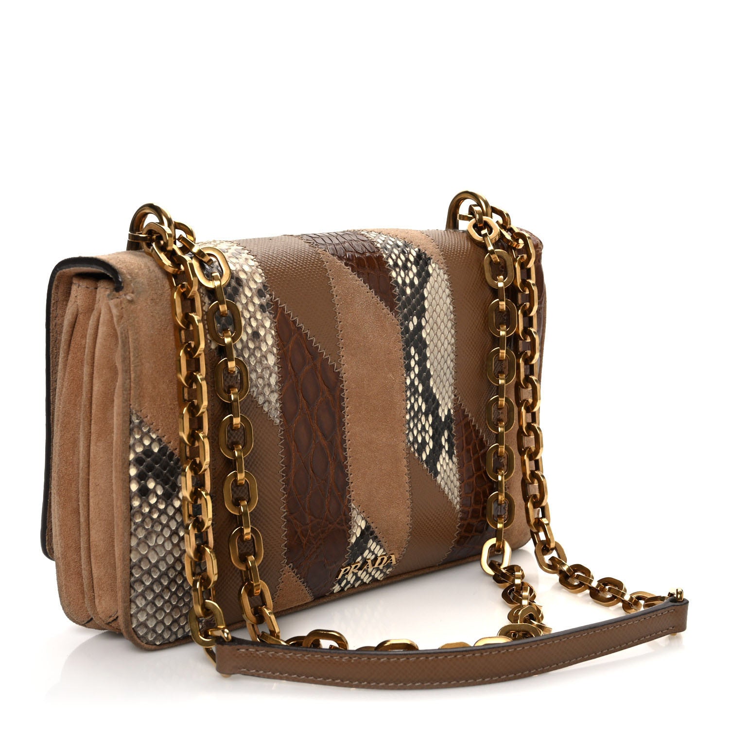 Prada Suede Snakeskin Patchwork Small Flap Bag Brown Multicolor 3 of 14