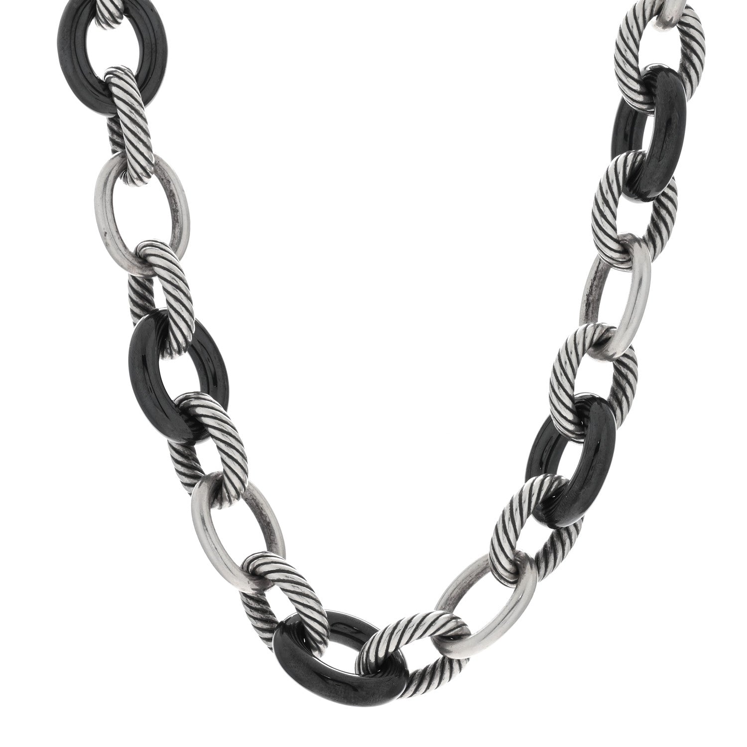 David Yurman Sterling Silver Black Ceramic 18mm Large Oval Link Necklace Black 1 of 4
