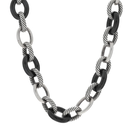 David Yurman Sterling Silver Black Ceramic 18mm Large Oval Link Necklace Black 1 of 4