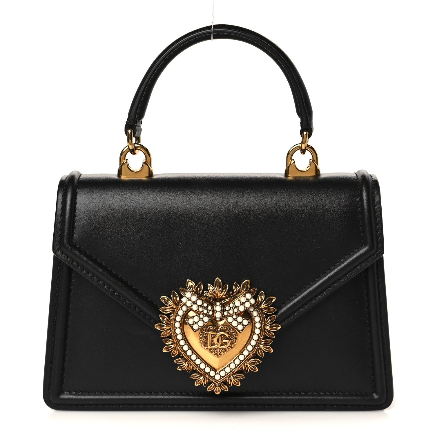 Dolce & Gabbana Smooth Calfskin Small Devotion Envelope Top Handle Bag Black 1 of 7