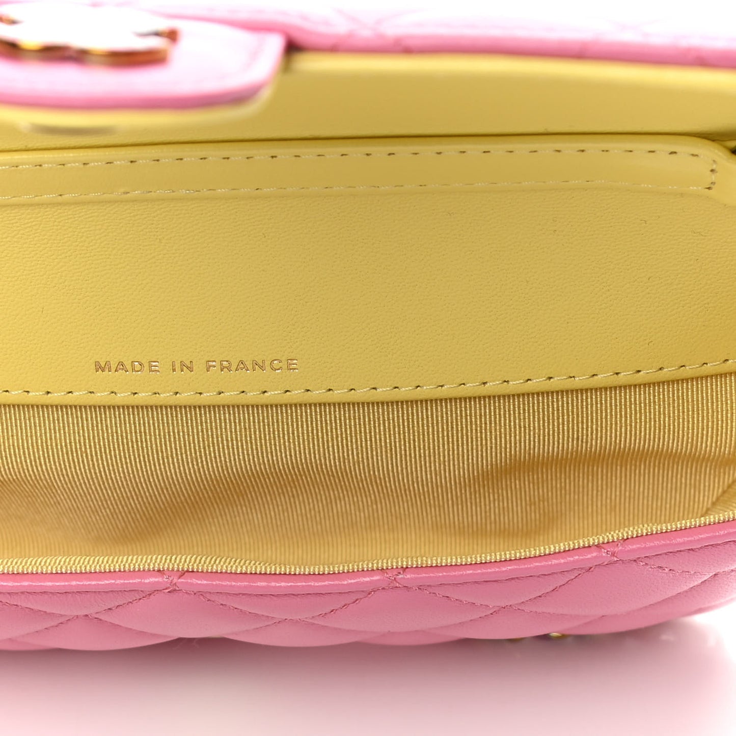 Lambskin Quilted Glasses Case With Chain Pink Yellow