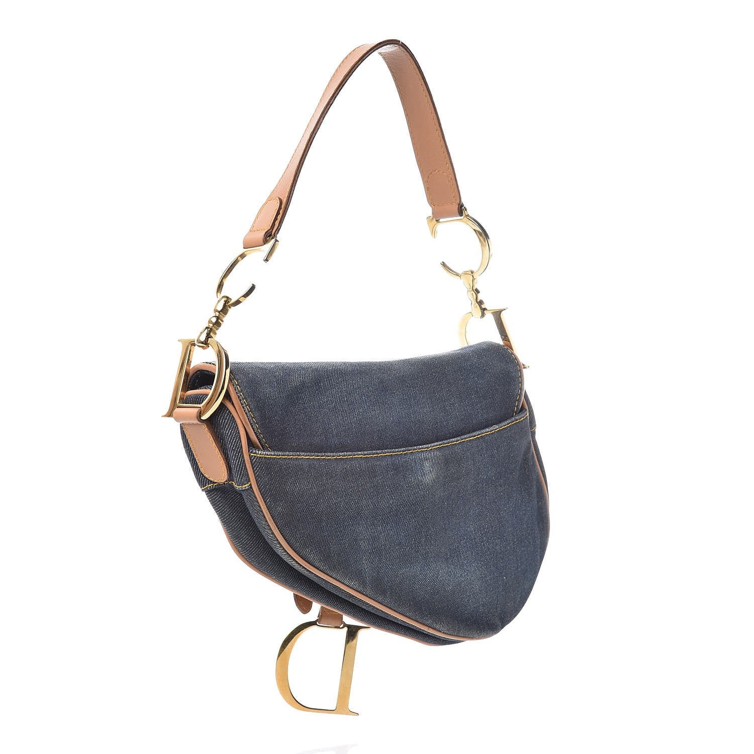 Christian Dior Denim Calfskin Saddle Bag Blue 3 of 9