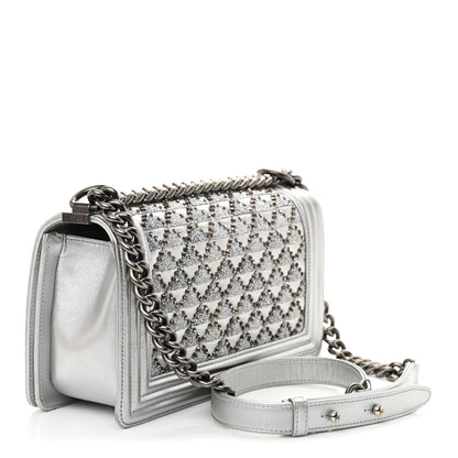 Chanel Metallic Lambskin Embellished Medium Boy Flap Silver 2 of 14