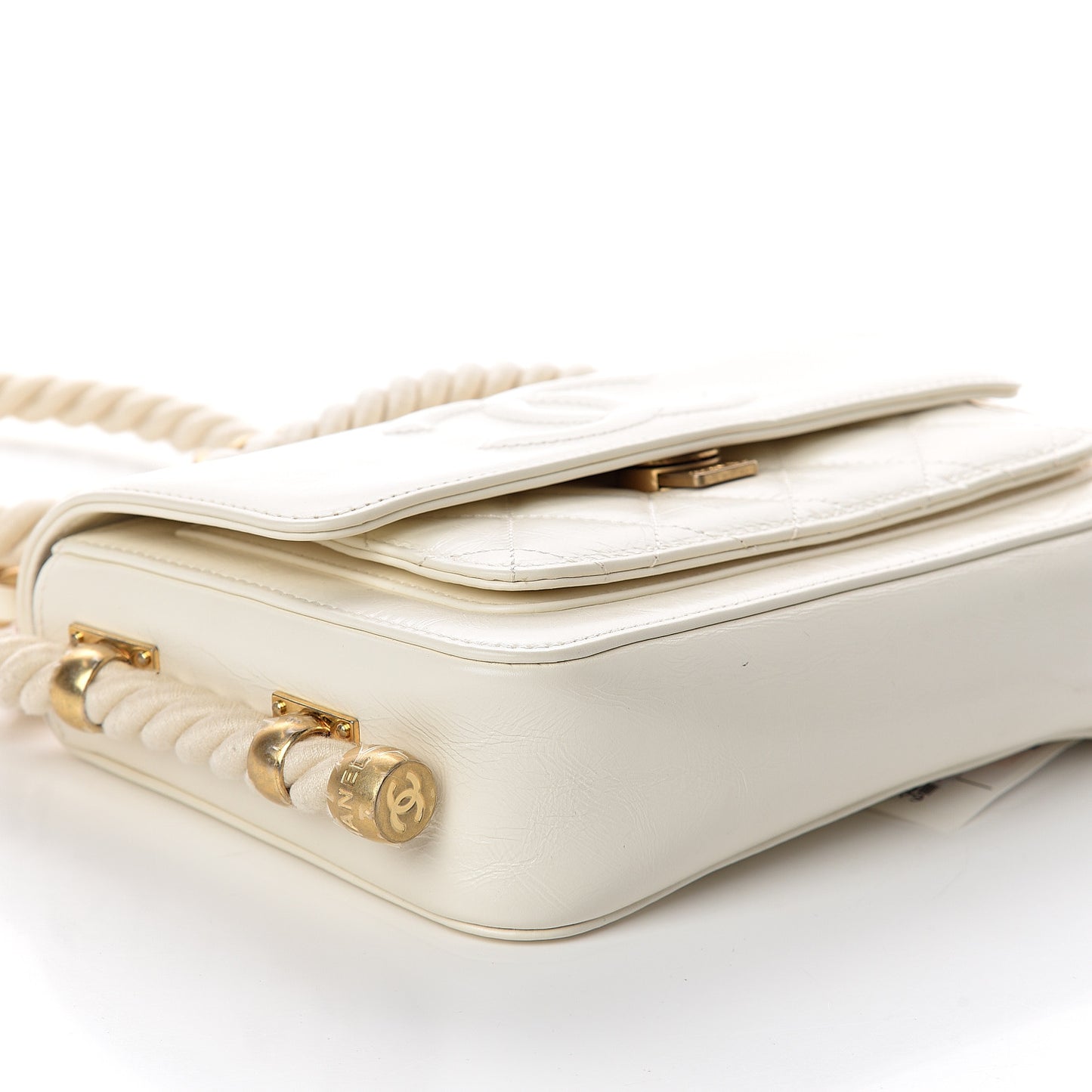 Crumpled Calfskin En Vogue Rope Flap White