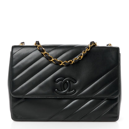 Chanel Lambskin Diagonal Quilted Jumbo Single Flap Black 1 of 11
