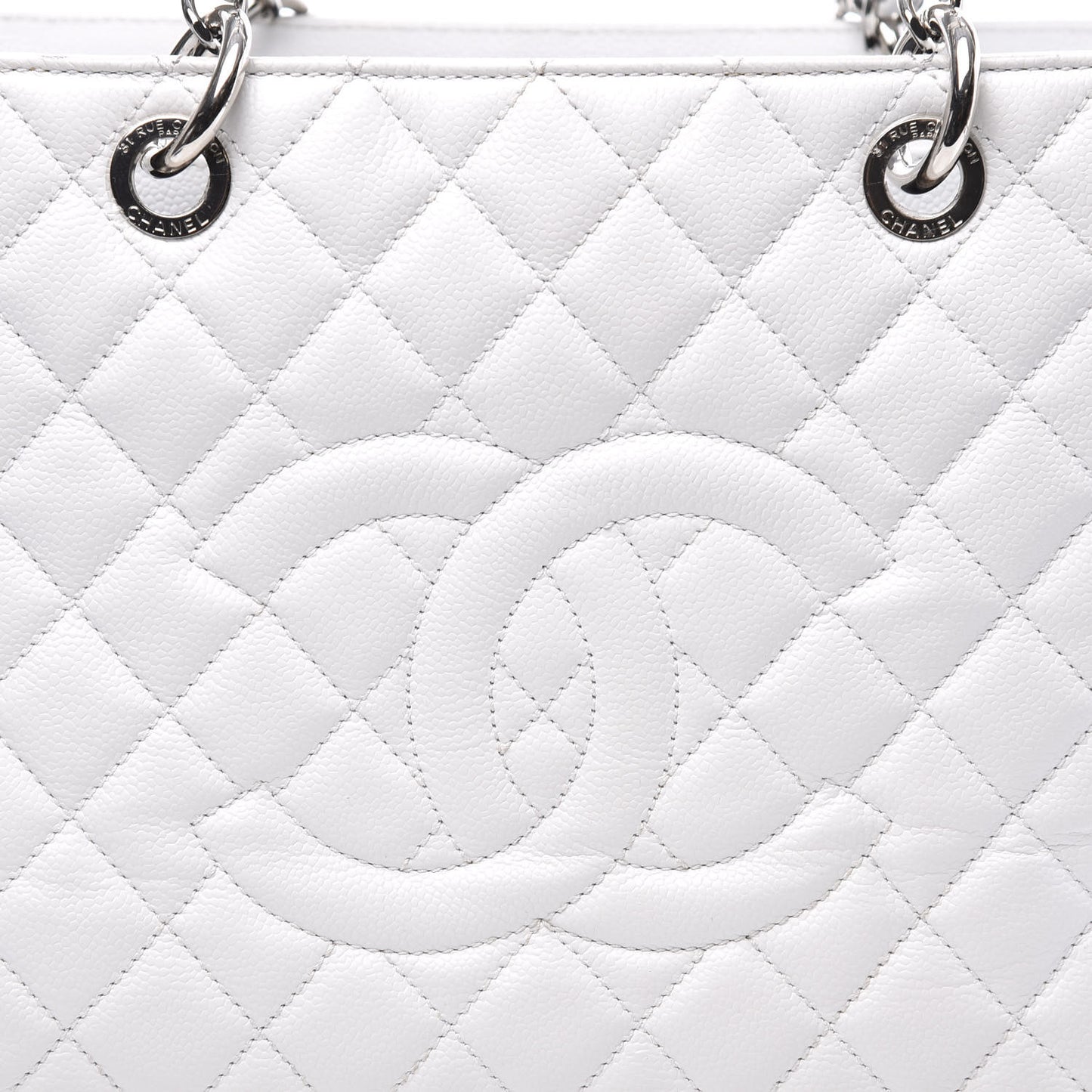Caviar Quilted Grand Shopping Tote GST White