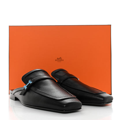 Hermes Goatskin Groupie Mules 38.5 Black 9 of 9