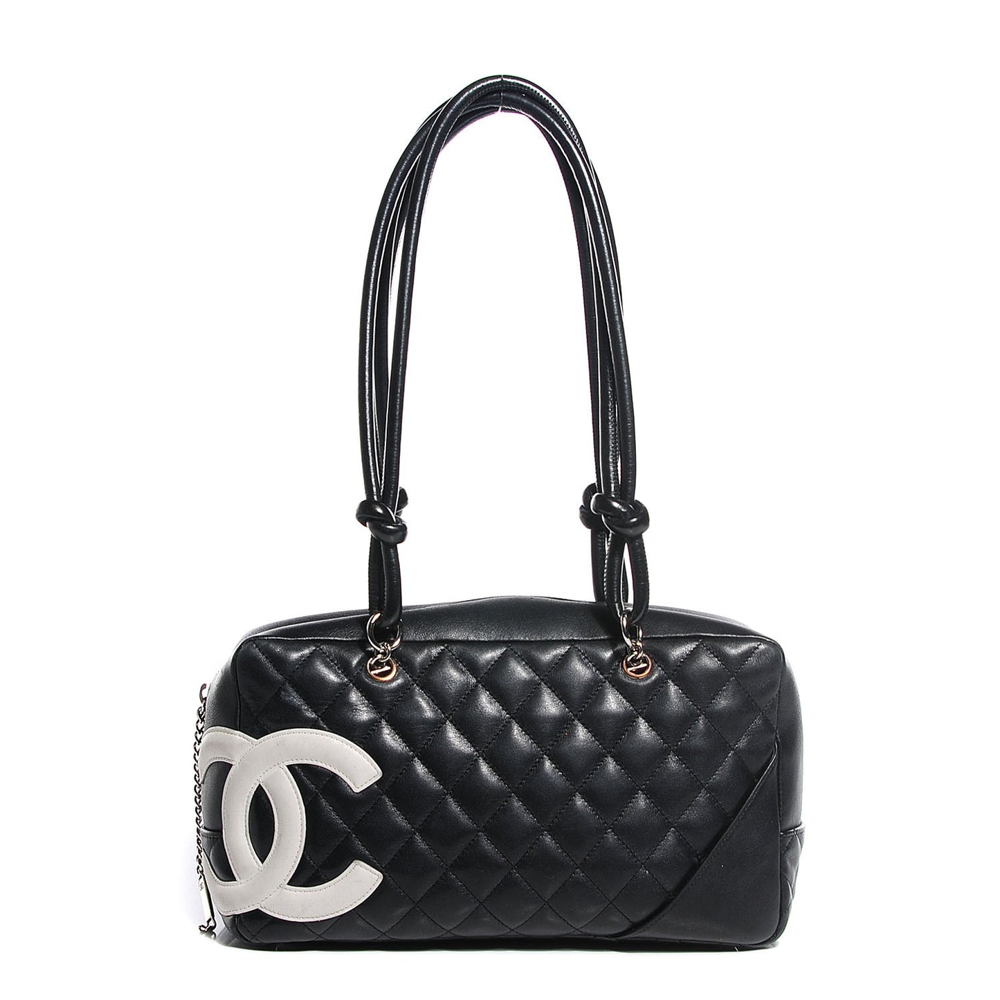 Calfskin Quilted Large Cambon Bowler Black White