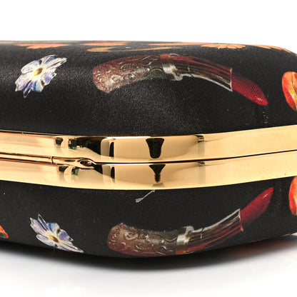 Alexander McQueen Silk Obsession Print Skull Knuckle Box Clutch Black 8 of 9