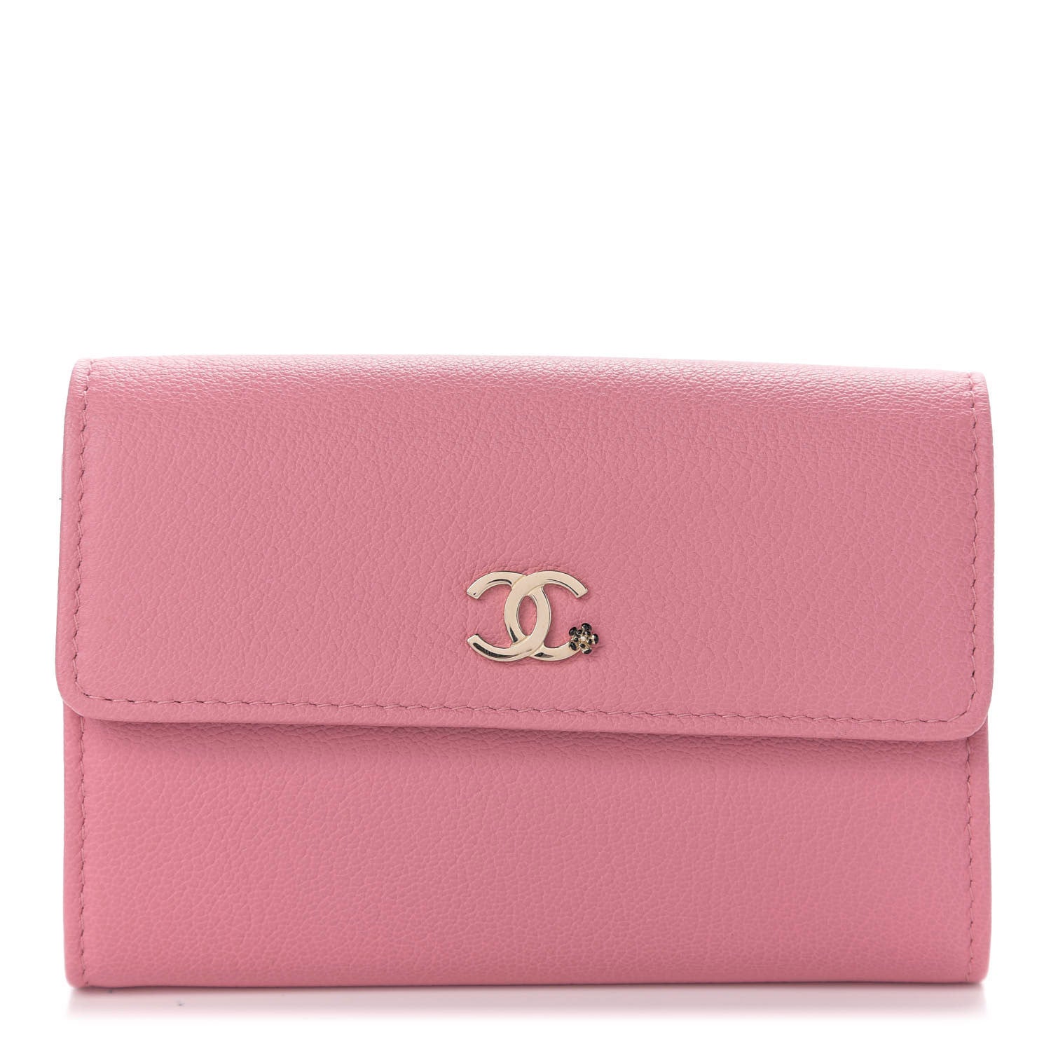 Chanel Goatskin Camellia CC Flap Card Holder Pink Black 1 of 8