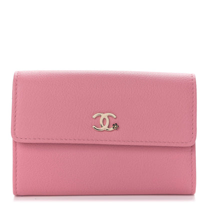 Chanel Goatskin Camellia CC Flap Card Holder Pink Black 1 of 8