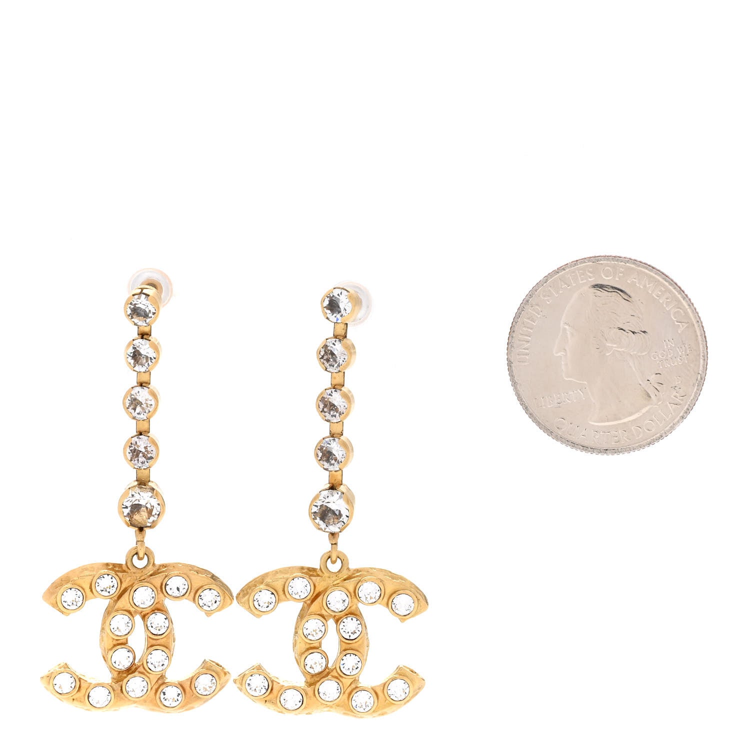 Chanel CC Crystal Drop Earrings Gold 2 of 4