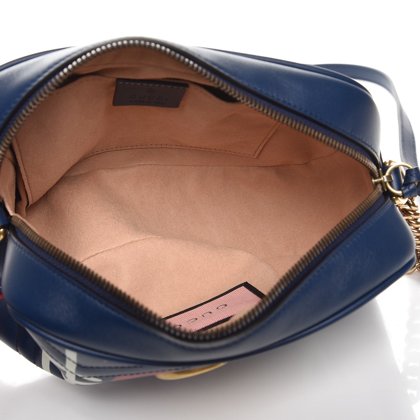 Calfskin Matelasse GucciGhost Small GG Marmont Chain Shoulder Bag Blue Agata Hibiscus Red